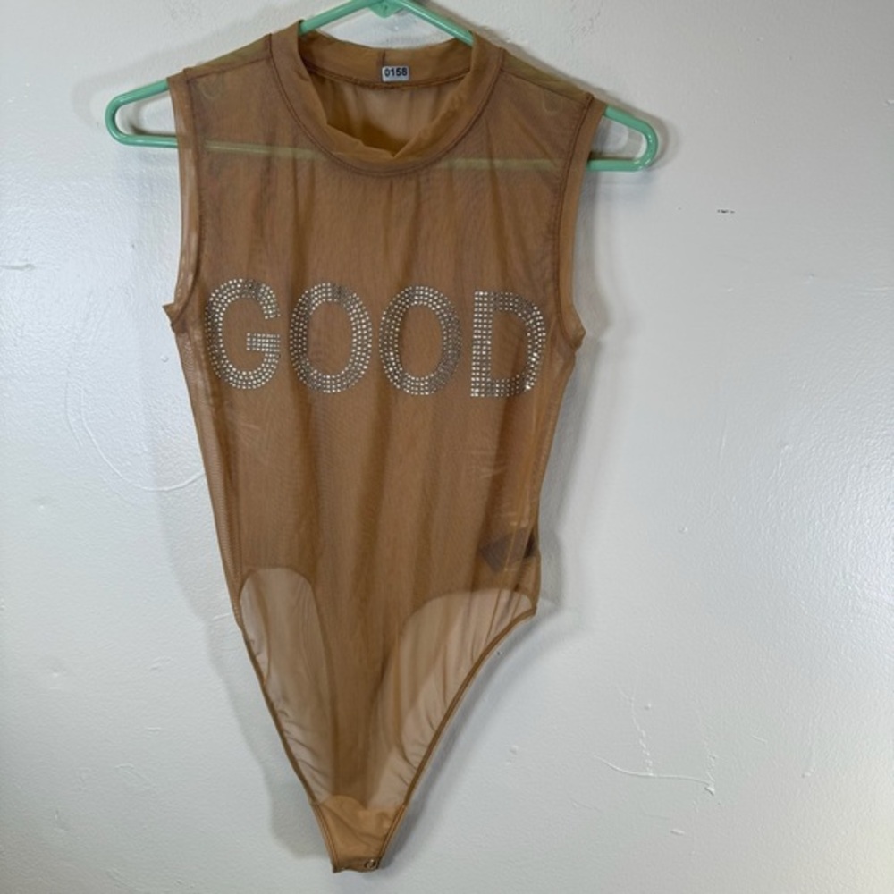 Good American nude bodysuit small embellished silver sexy sz1 small burning man